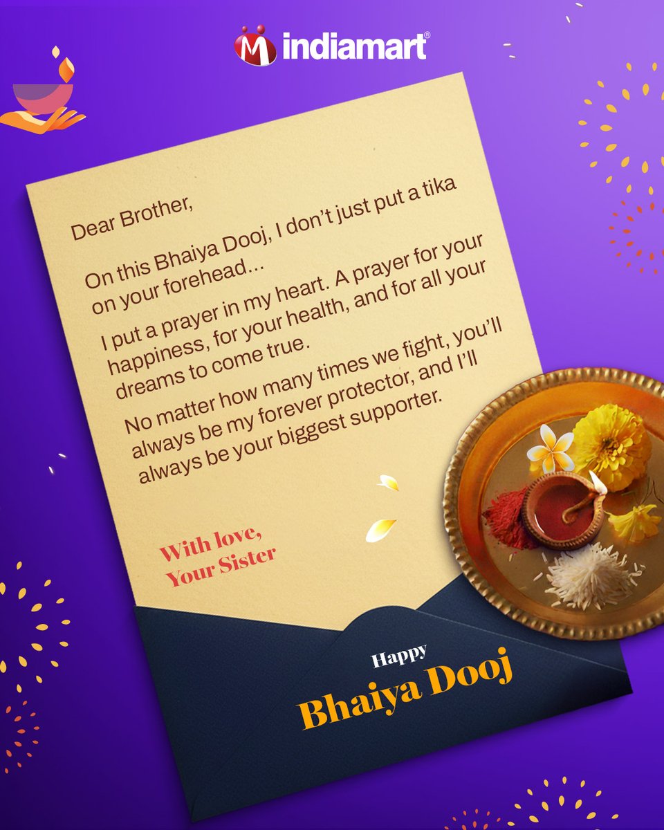 IndiaMART's tweet image. Because some bonds don’t need words; Just love, faith, and a little tika✨

Happy Bhaiya Dooj 

#IndiaMART #bhaiyadooj #bhaidooj #festive #topical #diwali #festiveweek #trend #trending #brother #sister