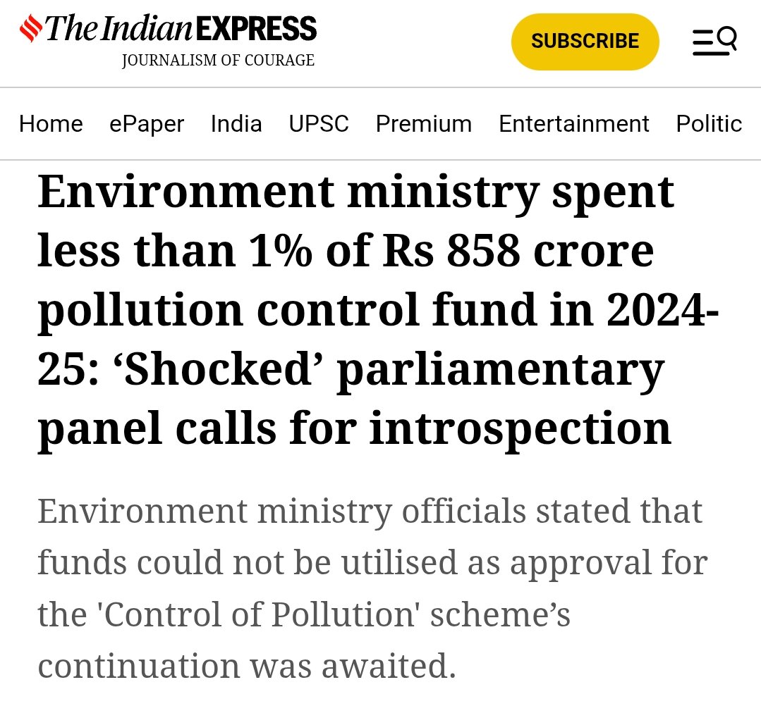 The_AmanAnurag's tweet image. Amit Shah's blue eyed boy Bhupendra Yadav is the environment minister.
Ministry could not spend even 1% of the pollution control fund in 2024-2025.