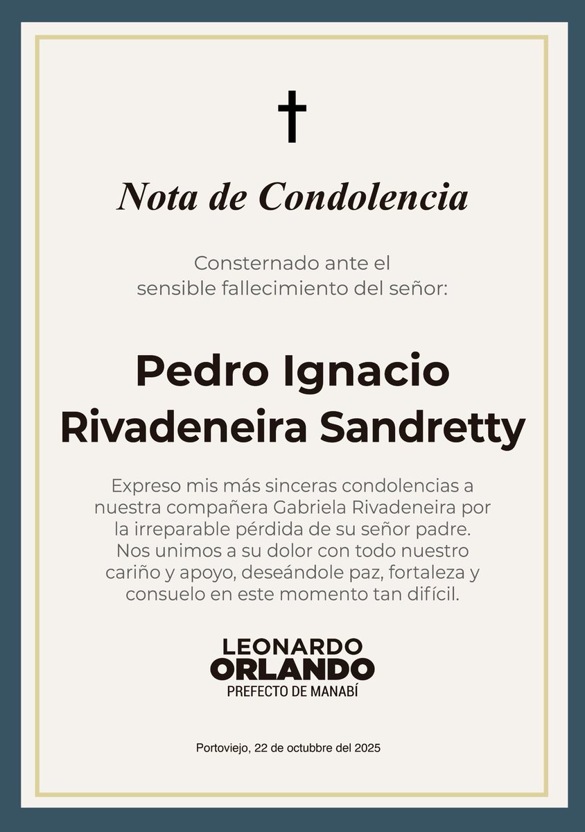 Un abrazo solidario a nuestra compañera y amiga <a href="/GabrielaEsPais/">Gabriela Rivadeneira</a>, por la partida de su padre, Pedro Ignacio Rivadeneira Sandretty.  

Que el consuelo y la fortaleza acompañen a su familia en este momento tan difícil. 

Que en paz descanse.