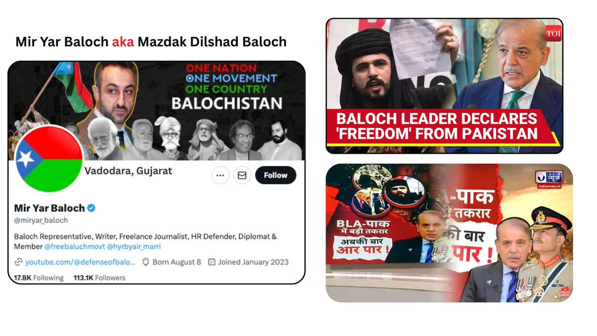 SaltAndScript's tweet image. Mir Yar Baloch aka Mazdak Dilshad Baloch,is an Indian-Sponsored face of Baloch separatism. He currently runs the BLA social media handle by the name of "Mir Yar Baloch". Mazdak has repeatedly appeared on Indian media to echo narratives hostile to Pakistan.
Mazdak Dilshad Baloch…