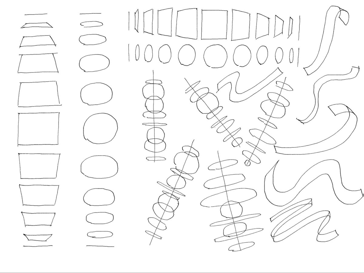 deepseabed's tweet image. brokendrawさんのYTチャンネルにあるエクササイズを始めたよ。1日めはなにも考えず、2日めになんだか描けないな、と気づき、パースにあわせた自然な移り変わりがぜんぜんできてないな、と認識する3日め。ペンでやるべきなんだけど、個人の事情により濃淡のないブラシでやってます。
#日々描く #drawing