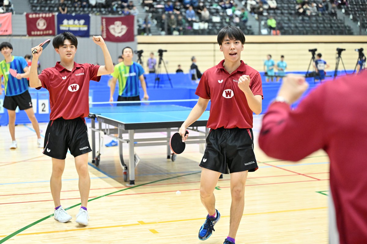takurepo's tweet image. #全日学2025
▼男子ダブルス準決勝
谷垣佑真／坂井雄飛（愛知工業大）
3-0
前川祐輝／丹羽良（駒澤大）

濵田一輝／徳田幹太（早稲田大）
3-1
岡野俊介／梅村友樹（朝日大）

▼男子ダブルス決勝の組み合わせ
谷垣佑真／坂井雄飛（愛知工業大）
-
濵田一輝／徳田幹太（早稲田大）

#卓球 #卓球レポート…
