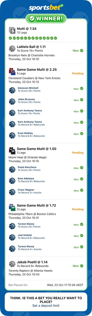 Early NBA Slate Cashes ✅

+700 / 7-1 Odds , Nothing but profit

Snake’ Sport Tips on the Feed for anyone looking for NBA bets @ odds

DMs are open for anyone without SB 💙🐍