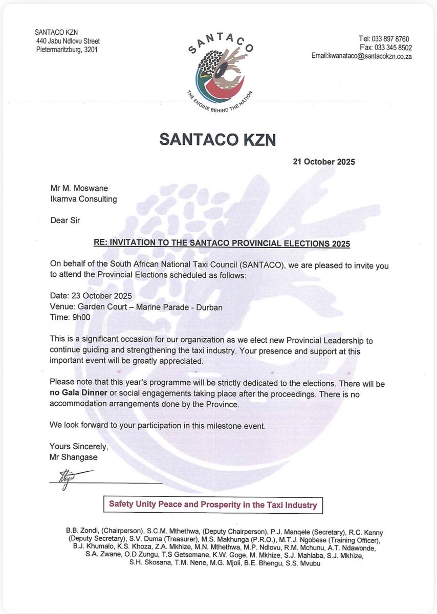 We’re humbled to join <a href="/Santacokzn/">SANTACO-KZN</a> on the occasion of their elective conference as the national body builds up to it’s 07th Elective Conference, we also extend our best wishes to delegates in their deliberations on the future of the MBTI in KZN. <a href="/Dotransport/">Department of Transport</a>  <a href="/MkhulekoHlengwa/">Mkhuleko Hlengwa MP</a>