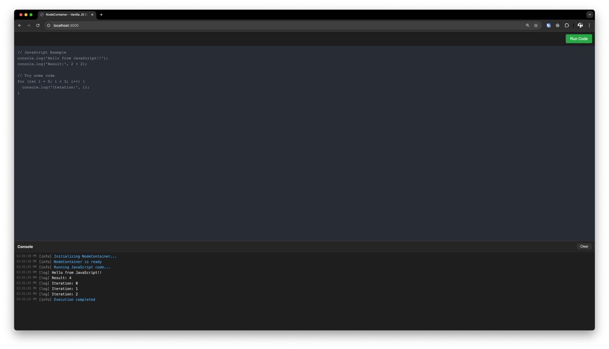 ragingwind's tweet image. Simple Node/TS Code Interpreter on browser powered by web-container, but much easier than use in react/@nextjs for Typescript execution. It can be used for running typescript generated from ai models
github.com/examples-ai/no…