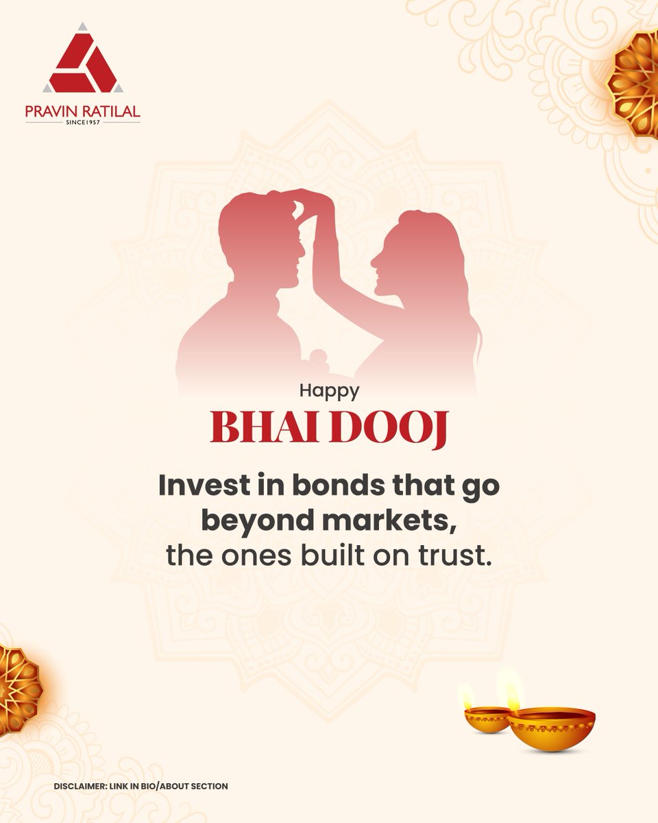 pravinratilal_'s tweet photo. May the auspicious occasion of Bhai Dooj bring joy, prosperity, and countless blessings to your lives.
Just like a strong investment, the bond between a brother and sister is a valuable asset.
Happy Bhai Dooj!
#InvestInTrust #BhaiDooj2025 #FestivalOfBonds #PravinRatilal #PRSSB https://t.co/qS3HXHMcxN