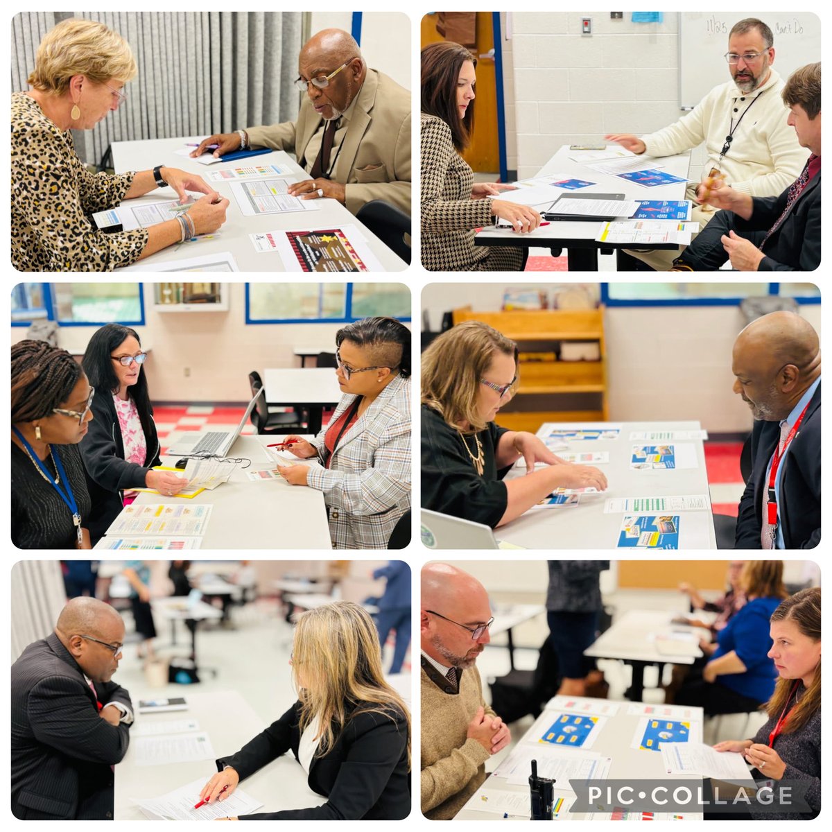 School board workshop… principals shared school improvement plans and quarterly data during small group rotations.