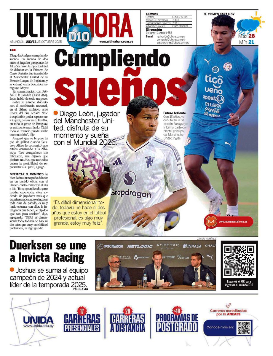 UltimaHoracom's tweet image. ¡Buenos días! Esta es la #TapaÚH y contratapa con los títulos principales.
📲 Lea las noticias en: ultimahora.com
📰 Más noticias de la edición impresa: editorial.elpais.com.py/elpais/newssta…
🟢 Recibí las noticias: whatsapp.com/channel/0029Va…
