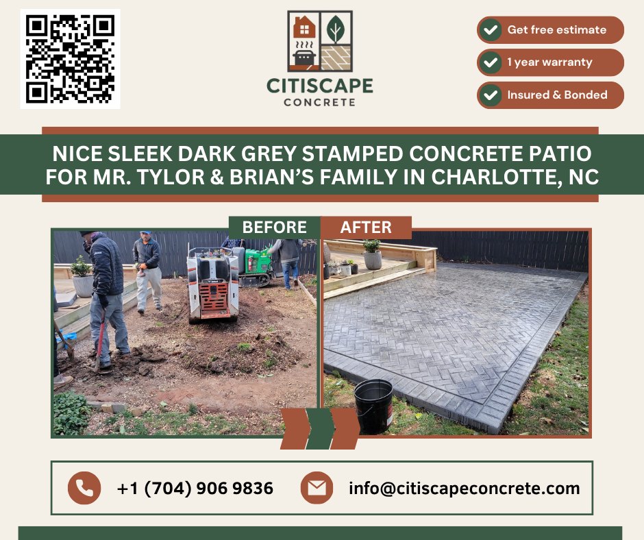 CitiscapeC's tweet photo. Stamped Concrete Patio Project with sidewalk, beautifully designed for Mr. Tylor &amp; Brian’s family in Charlotte, NC

#CitiscapeConcrete #StampedConcrete #ConcretePatio #CharlotteNC #OutdoorLiving #ConcreteDesign #ElegantPatio  #ConcreteCraftsmanship #BackyardGoals #ConcreteExperts https://t.co/ZHs1VhnwTO