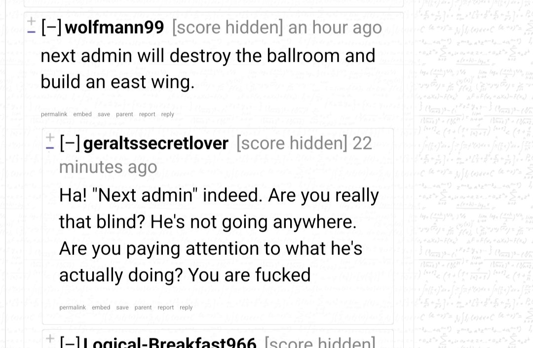 Recursion_Agent's tweet image. Redditors are taking the WH ballroom news well