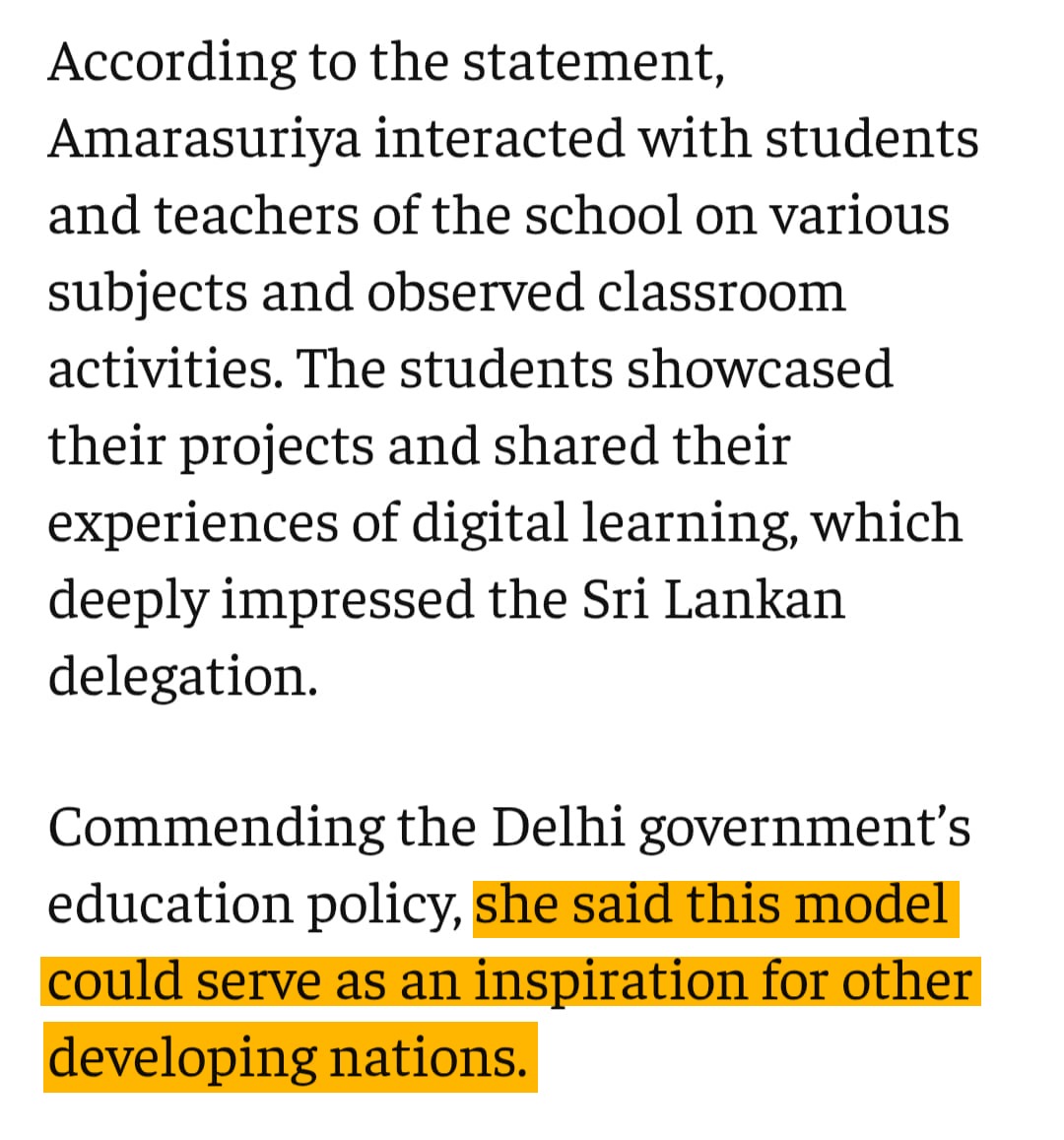 msisodia's tweet image. श्रीलंका की प्रधानमंत्री ने पिछले दिनों दिल्ली के सरकारी स्कूलों के दौरे के दौरान दिल्ली शिक्षा मॉडल की सराहना की। उन्होंने माना कि दिल्ली में हुए Education Reforms से पूरी दुनिया को सीखने की ज़रूरत है।
हमें गर्व है कि अरविंद केजरीवाल जी के नेतृत्व में दिल्ली में शिक्षा के…