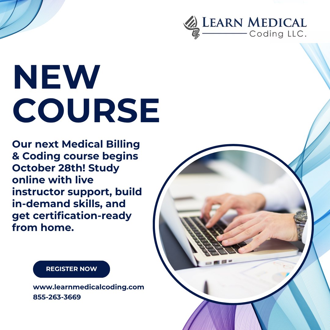 Learnmedcoding's tweet image. Start your healthcare career this fall! Our live Medical Billing & Coding class begins October 28th  learn from home, train with expert instructors, and prepare for certification. Reserve your seat now at learnmedicalcoding.com.