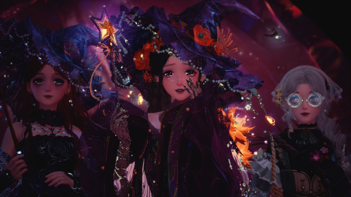 GuncleDavid's tweet image. Happy Spooky Season from me &amp;amp; my fellow witches! 🎃 #InfinityNikki #infinitynikkitwt