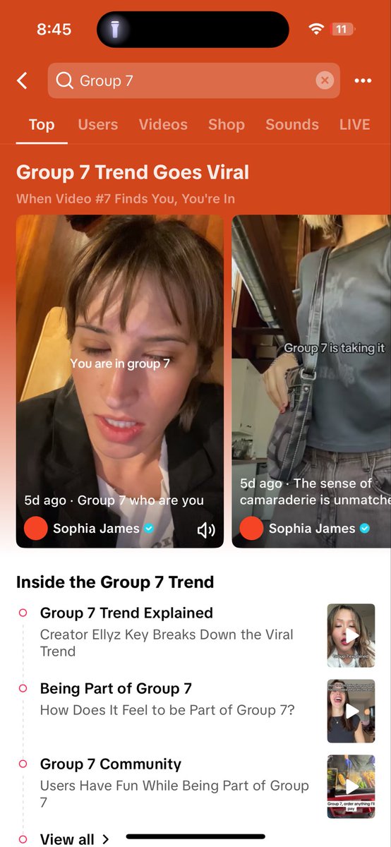 UBDbramante's tweet photo. TikTok has a dedicated search layout solely for Group 7. Something is brewing. https://t.co/jzhse2JfwF