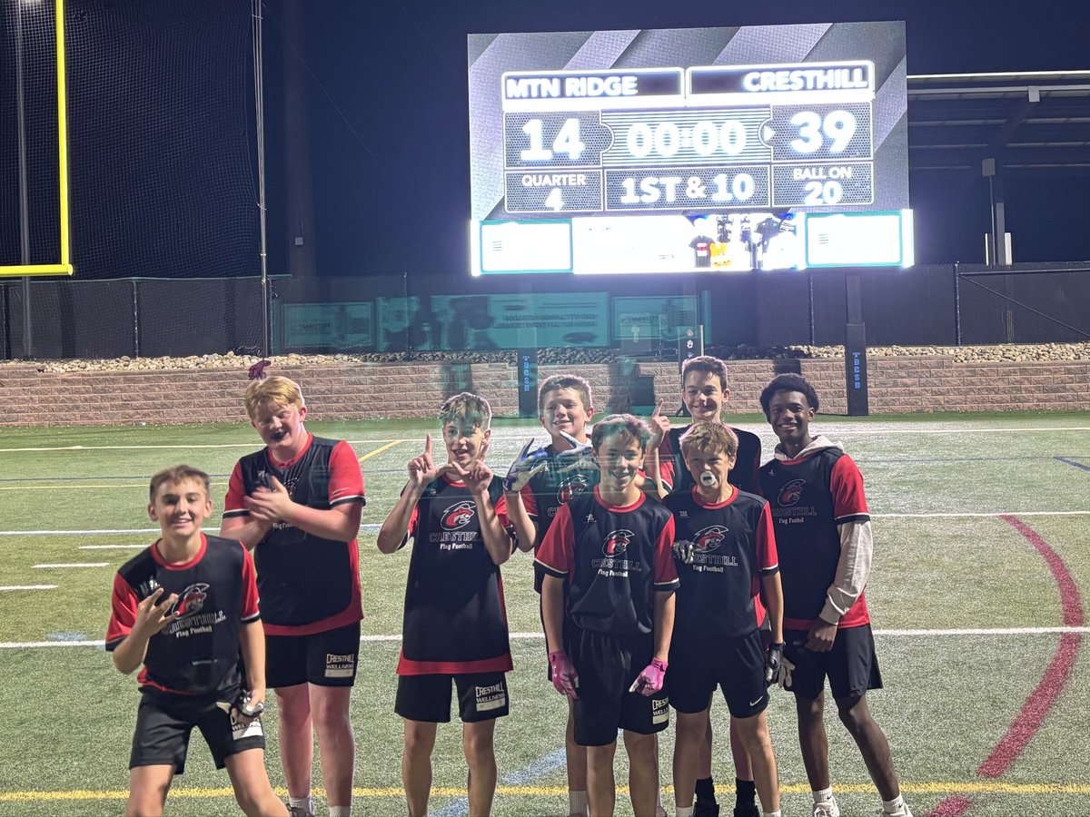 Coach_Shumaker's tweet photo. Congrats to Cresthill MS- our 8th grade feeder school team- on winning the flag football district championship tonight!! Great things ahead for this group! https://t.co/g9Itp08dKJ