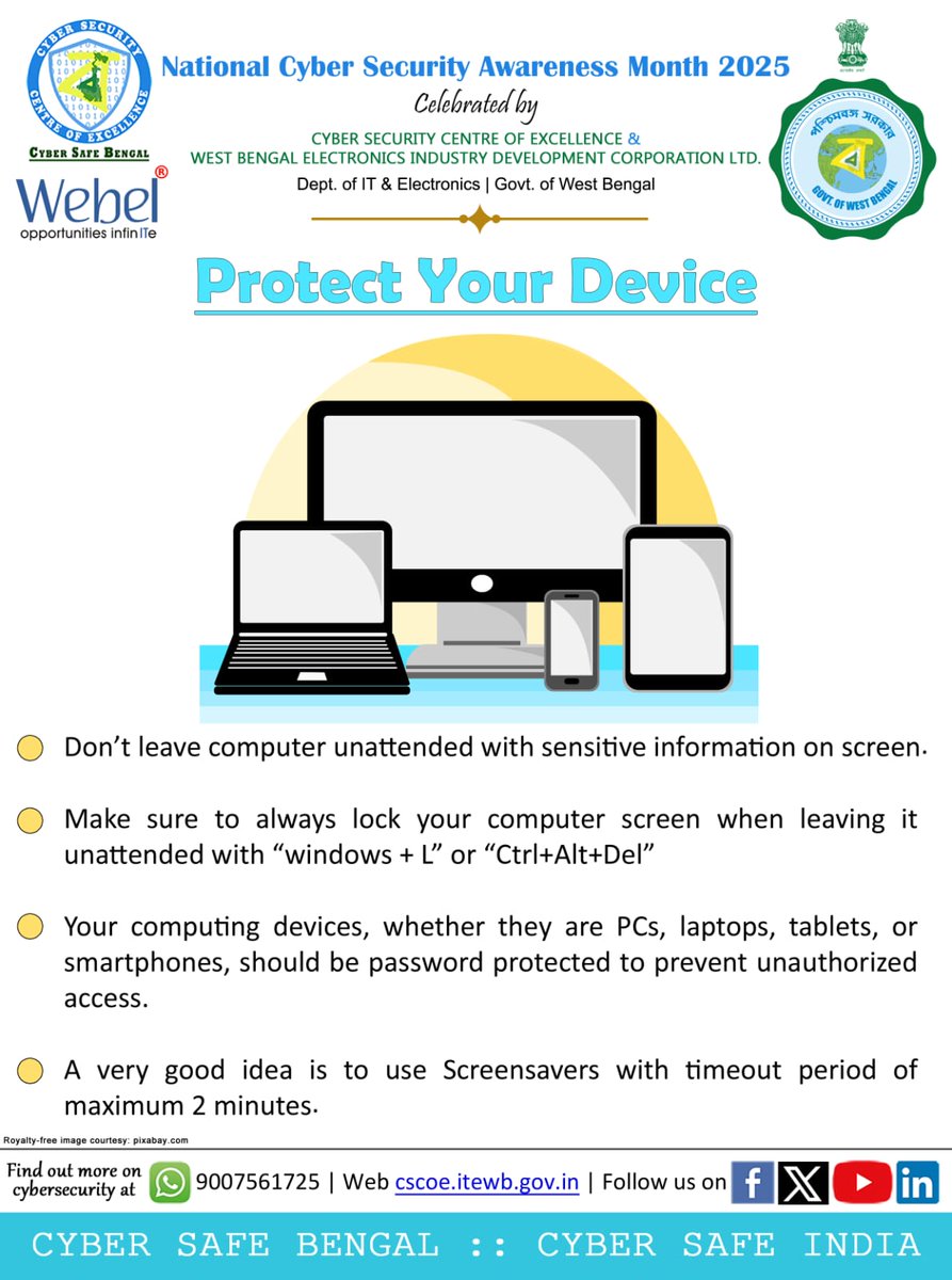 cscoe_wb's tweet image. Every year October is celebrated as National Cyber Security Awareness Month to emphasize the importance of staying safe online. Share our daily posters with your friends to spread cyber security awareness for Day 23
#CSCOE #CyberAwareness #cybersecurity #NCSAM