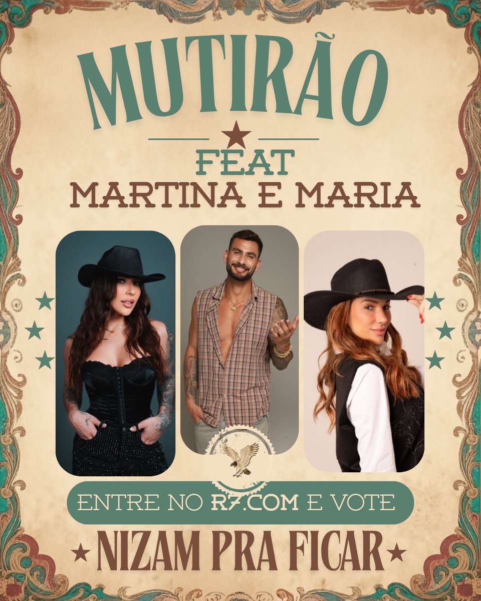 NizamHayek's tweet image. 🦅 MUTIRÃO FEAT. 
@sanzimartina e @maria_capor INICIADO!🦅

🗳️ A CADA 10 VOTOS, COMENTE UM EMOJI AQUI.

🎯 META: MIL COMENTÁRIOS.

✅ O voto é para SALVAR. Vote no NIZAM!

⏰ Encerra ás 02:00h

📲 record.r7.com/a-fazenda/a-fa…

#FicaNizam #AFazenda17