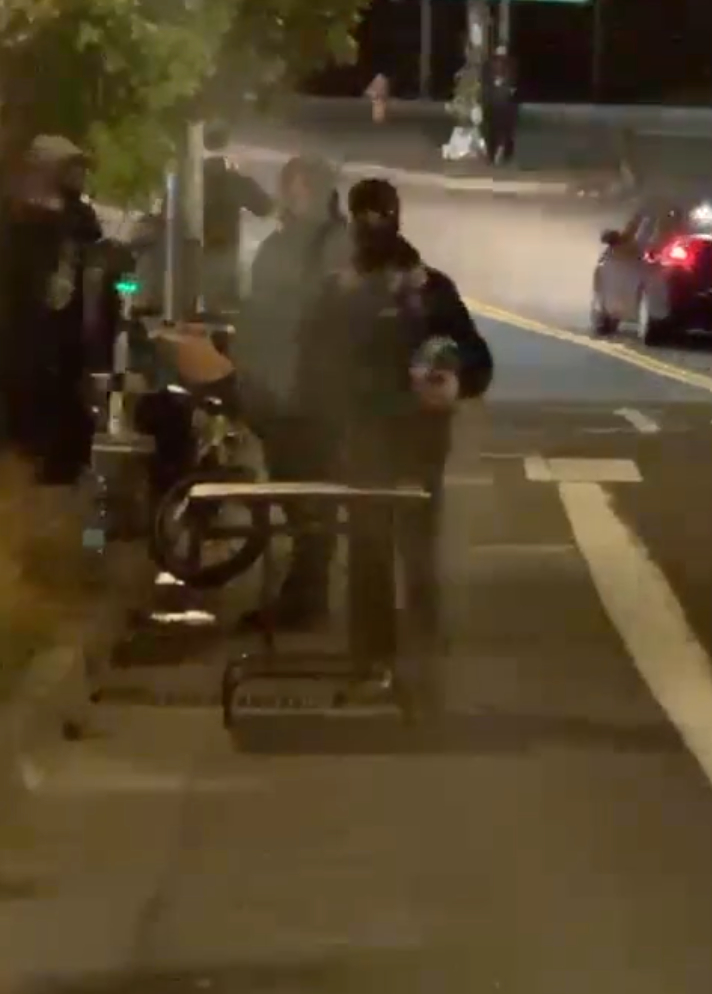 KingsBerserker's tweet photo. @Tommy4Trump420 Hey @PortlandPolice 
 blocking the sidewalks and #BikePath
While giving D*ath Signals at Tommy

COWARDS https://t.co/gPy8x1DQQw