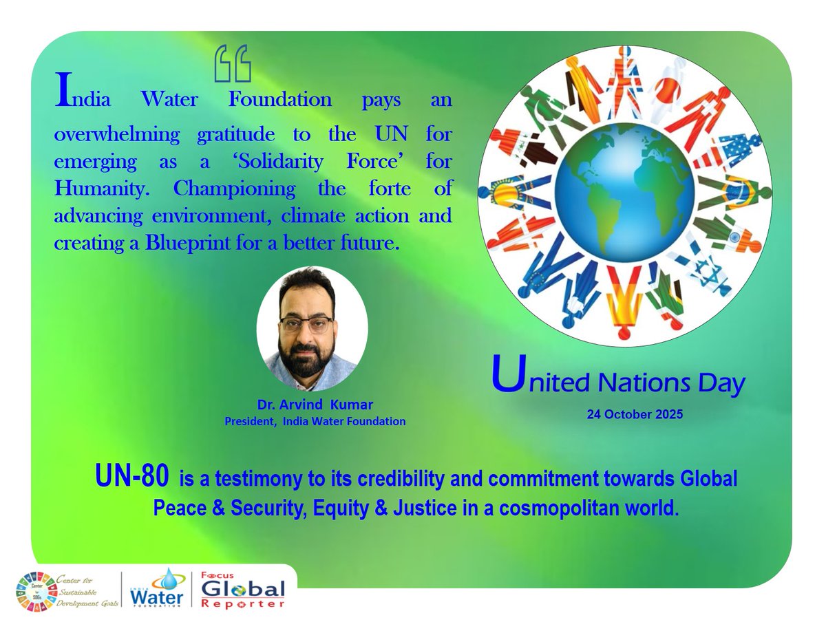 drarvindkumar1's tweet image. #unday2025 #SDG #plasticpollution #ClimateChange #ClimateAction #ActNow #WorldWeWant #UnitedNationsDay2025 #GlobalGoals #IndiaWaterFoundation #GenderEquality #peacekeeping #environment #Health #ForNature @antonioguterres @UN_Armida @UN @UNEP @UNDP @UNHABITAT @UNESCAP @UNDRR