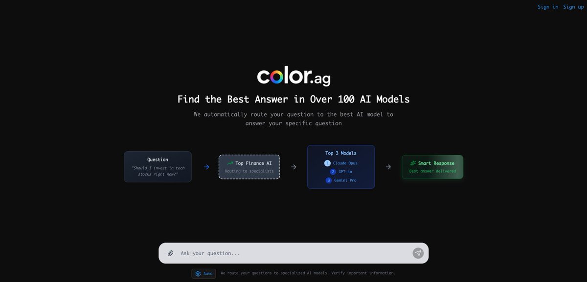 ColorAggregator's tweet image. Color Aggregator is now LIVE! 🚀

Aggregating 100+ AI models, including GPT, Gemini, Grok, and more to give you the best answer every time for your specific prompt.

Get the best outputs always now using color.ag