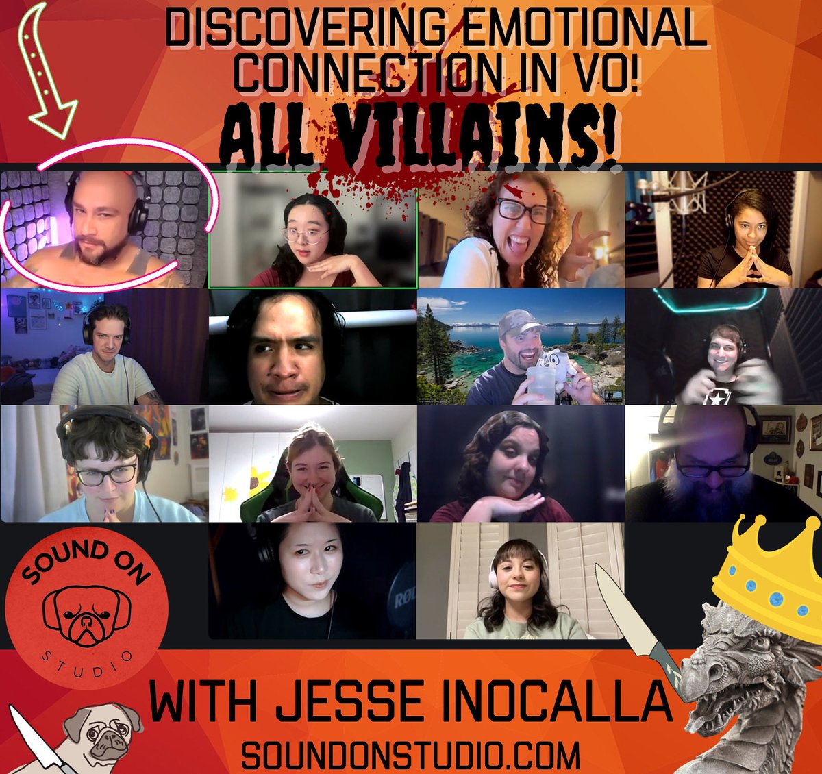 SoundOnStudio's tweet photo. Thanks to the AMAZING (and scary!) actors who joined us this evening for Discovering Emotional Connection - ALL VILLAINS with the one and only @jinocalla!! You all were incredible and we can’t wait to see what’s next for you! 💀🎙️✨ #keepscreaming https://t.co/vjQGxvoiqD
