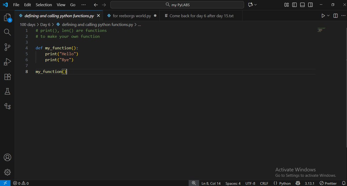 marvellousobor7's tweet image. On day 6 I played around with Reeborg's world using python functions, for and while loops.
#python100daysofcode #python #100dayscodechallenge #vscode #pythongame #day7 #100daysofcode #codingchallenge