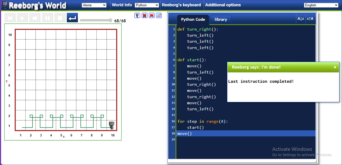 marvellousobor7's tweet image. On day 6 I played around with Reeborg's world using python functions, for and while loops.
#python100daysofcode #python #100dayscodechallenge #vscode #pythongame #day7 #100daysofcode #codingchallenge