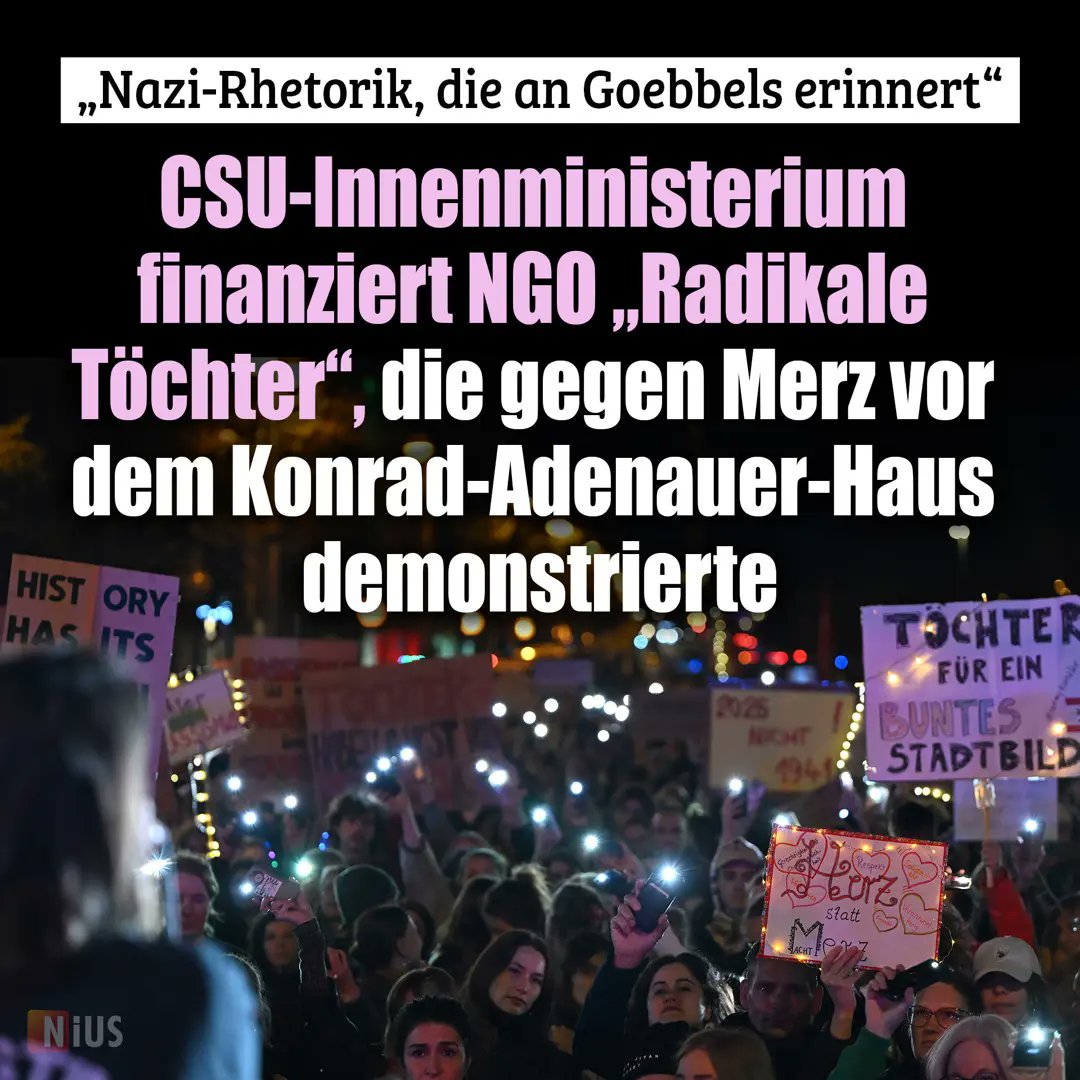 BREAKING NIUS: Die Union hat die #Stadtbild Demo vor dem Adenauer-Haus gegen Friedrich Merz selbst bezahlt. Die Finanzierung der NGO "Radikale Töchter" kam aus dem Innenministerium. nius.de/politik/news/c…