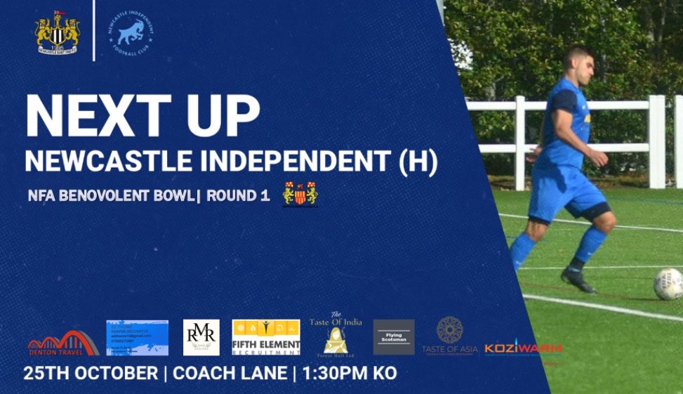 Newcastle East End Seniors (@neesfc) on Twitter photo 🔵 NEXT UP 🔵 
🆚 Newcastle Independent 
🗓 25/10/2025
⏰ 1:30PM KO
🏟 Coach Lane 
📍 NE7 7XA
Entry fee £3 adults/kids free 
We host Newcastle Independent in the Benevolent Bowl this weekend. 
Come and support the lads 🔵 NEXT UP 🔵 
🆚 Newcastle Independent 
🗓 25/10/2025
⏰ 1:30PM KO
🏟 Coach Lane 
📍 NE7 7XA
Entry fee £3 adults/kids free 
We host Newcastle Independent in the Benevolent Bowl this weekend. 
Come and support the lads