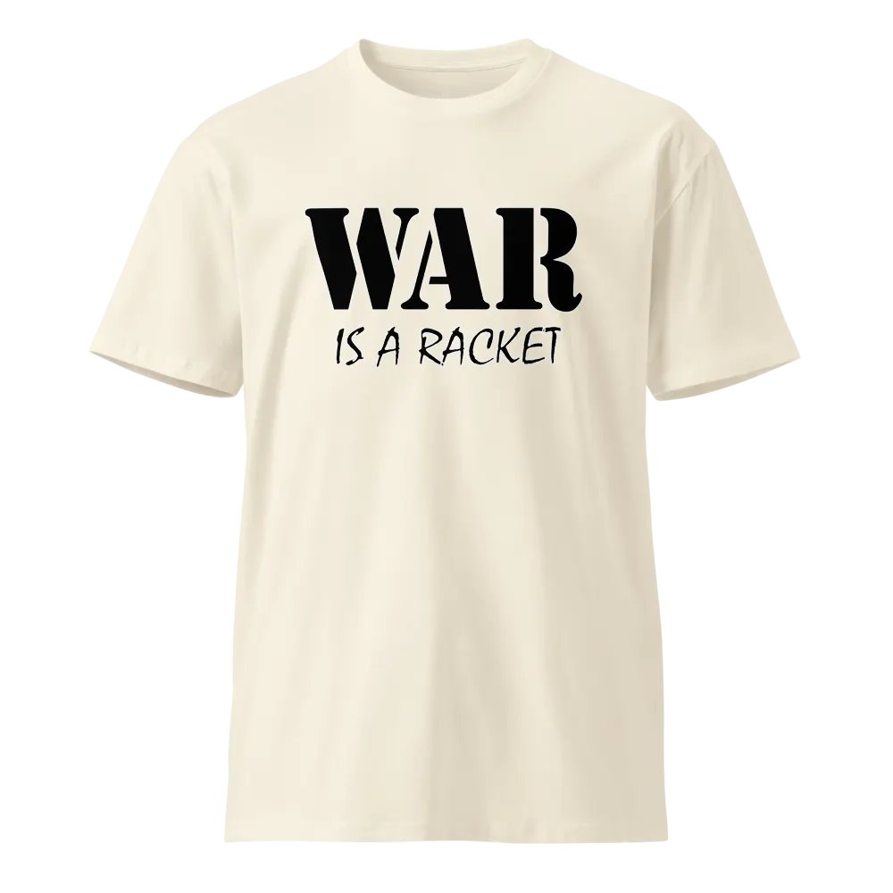 OpikunClothing's tweet photo. Speak truth with our 'War Is A Racket' Unisex Premium T-Shirt – bold, anti-war vibes that sparks convo. Stand out, wake up!  Worldwide shipping + 10% off with code OPIKUN10: https://t.co/xhoJDRsM2m 
#ConspiracyClothing #AntiWar #TruthWear #Conspiracy https://t.co/z9gO26Wh7c