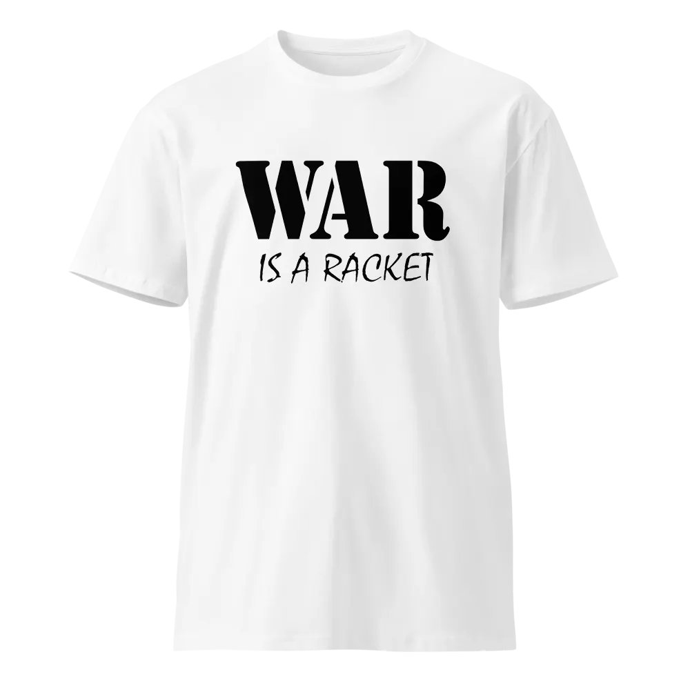 OpikunClothing's tweet photo. Speak truth with our 'War Is A Racket' Unisex Premium T-Shirt – bold, anti-war vibes that sparks convo. Stand out, wake up!  Worldwide shipping + 10% off with code OPIKUN10: https://t.co/xhoJDRsM2m 
#ConspiracyClothing #AntiWar #TruthWear #Conspiracy https://t.co/z9gO26Wh7c