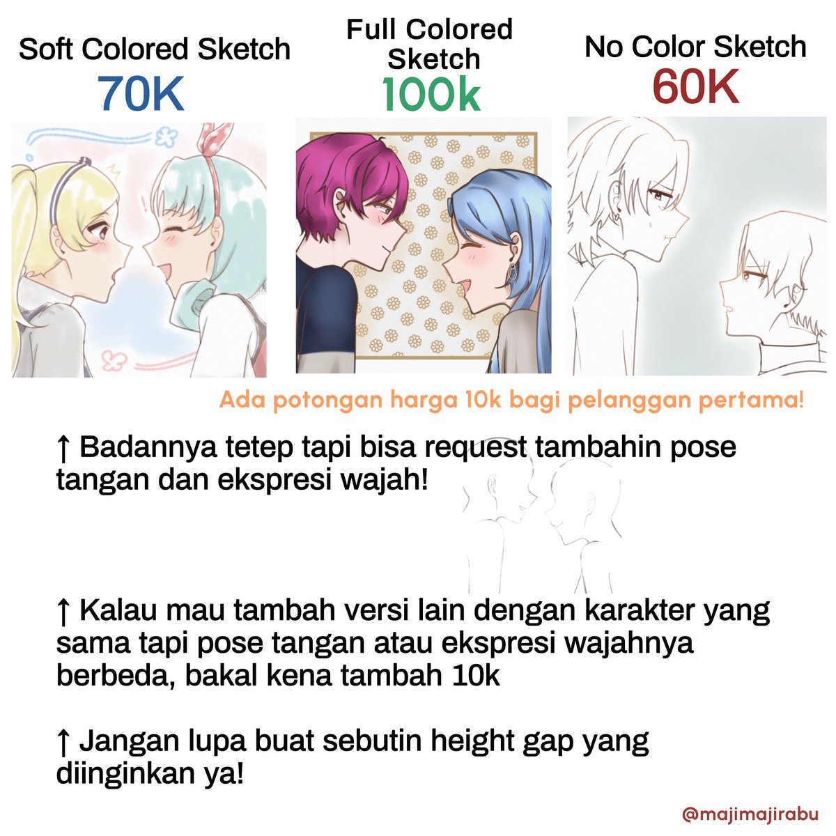 majimajirabu's tweet photo. [rt &amp; likes are very appreciated!]

shuel buka komis ych ala side profile couple berhadapan kyk gini :DD
untuk sekarang baru buka 4 slot aja 👉👈 (bakal nambah sampai etmin merasa cukup)

semisal ada pertanyaan, bisa langsung gedor dm aja buat tanya-tanya ya! ✨ https://t.co/rQQgSYMisY