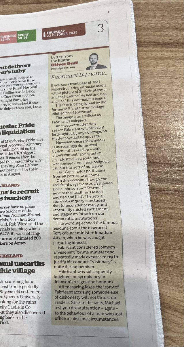 Wiggy called out - fake news from Michael Fabricant, the (I’m glad to say) former MP for the constituency in which I live. People actually voted for this absolute plonker. And for the vile Boris, twas him who ‘lied and lied and lied.’ Good on the admirable ⁦<a href="/theipaper/">The i Paper</a>⁩