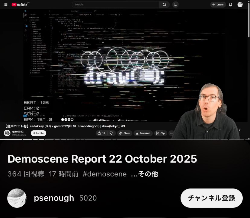 SainaKey's tweet image. #function_draw 
海外のYouTubeでdraw(tokyo); #3 が取り上げられてて嬉しい

デモシーンレポート 2025年10月22日 youtu.be/2cP-6D9eJkU?si… @YouTubeより