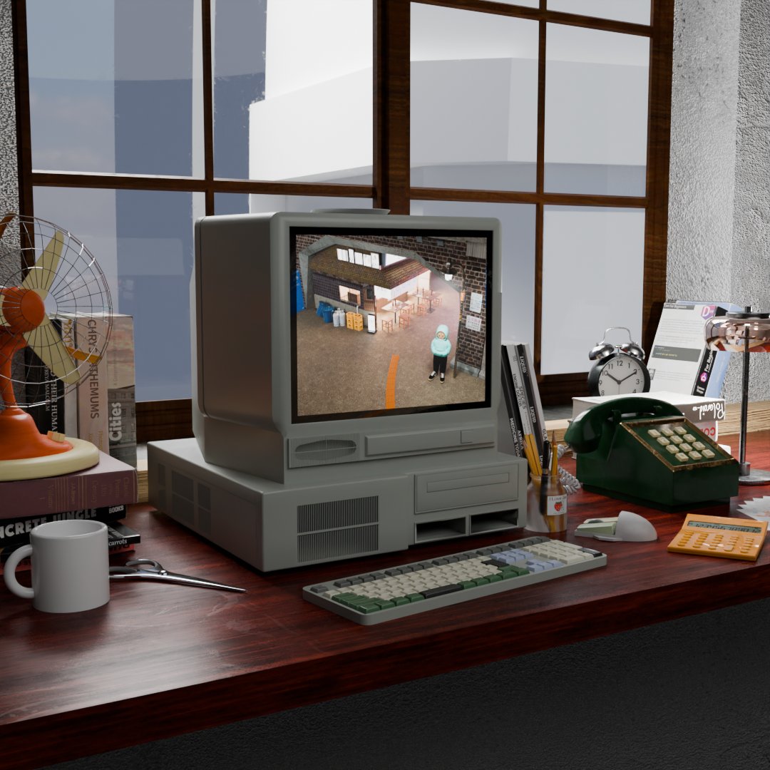 I3year's tweet photo. レトロ風デスクトップWIP  #blender3d #b3d #3DCG https://t.co/8ez2rsgog1