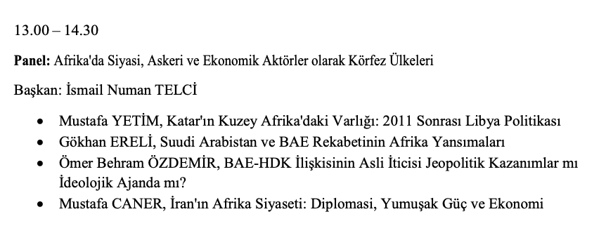 Sakarya Üniversitesi Ortadoğu Enstitüsü olarak düzenlediğimiz Afrika'da Siyaset ve Toplum Kongresi kapsamında "Afrika'da Siyasi, Askeri ve Ekonomik Aktörler Olarak Körfez Ülkeleri" başlıklı panelimiz 13.00'te başlıyor. <a href="/SAUAfrika/">SAU Afrika</a> <a href="/SAUOrtadogu/">SAU Ortadoğu</a> 
us05web.zoom.us/j/89143184881?…