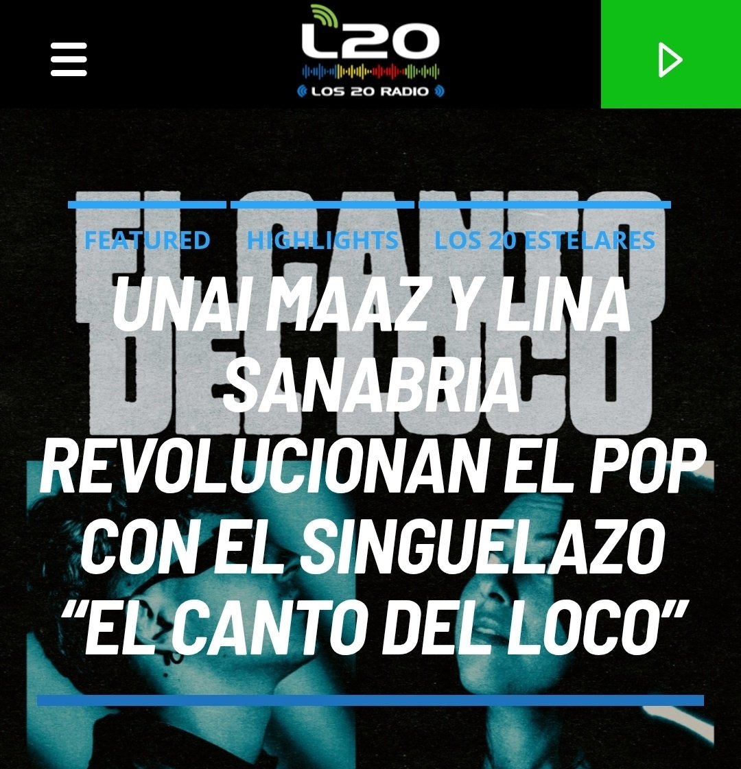 🗞 Unai Maaz y Lina Sanabria revolucionan el pop con el singuelazo “El Canto del Loco” de la mano de <a href="/PepsRecordsES/">Pep's Music Group</a>. - Vía <a href="/Los20Radio/">Los 20 Radio</a> ℹ️👇
🔗los20radio.com/unai-maaz-y-li…