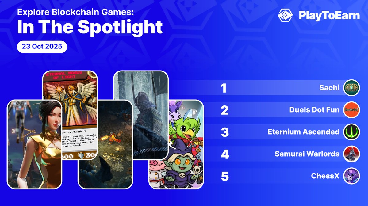 Discover some hot new blockchain games in our PlayToEarn spotlight! 🎮💫

🔹<a href="/Join_SACHI/">SACHI</a> 
Immersive Gaming Universe built on UE5, where community, utility, and premium play converge

🔹<a href="/DuelsDotFun/">duels.fun</a> 
First duel-to-earn game that fuses farm building with competitive card battles
