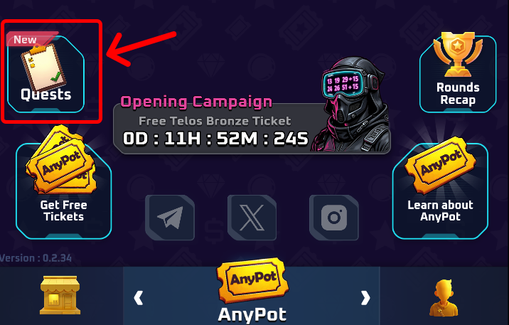 AnyPot Version 0.2.34 is live! 🚀
1️⃣ Quests have been added!
You can now submit a referral code to earn free tickets — and share your own code to collect a huge batch of bonus tickets! 🎟️✨
#lottery #crypto #web3 #Airdrops