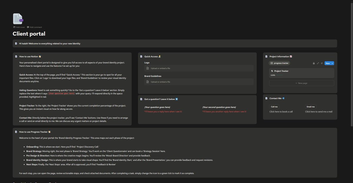 formstate_'s tweet image. I recently built a client portal on Notion to make my onboarding process smoother.
Everything—from project timelines to feedback and deliverables—is organized in one place.
It’s made collaboration easier and the client experience way more seamless.