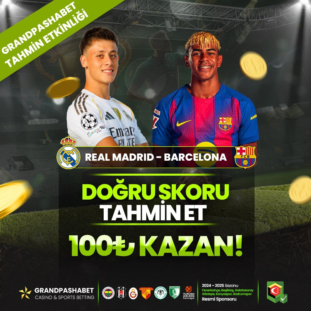 👑# GRANDPASHA'DA EL-CLASICO HEYECANINA ORTAK OL!

✏️GÖNDERİYİ PAYLAŞ, TAHMİNİNİ YAP! 🏆
✏️ #grandpashadakazan  ETİKETİNİ KULLAN, 
✖️ HESABIMIZI TAKİP ET, 
📤GEREKEN DETAYLARI FORM'A EKLE! 

⛔️ SON İŞLEM ŞARTI YOK ⛔️

KATILIM : cutt.ly/grndelclasico