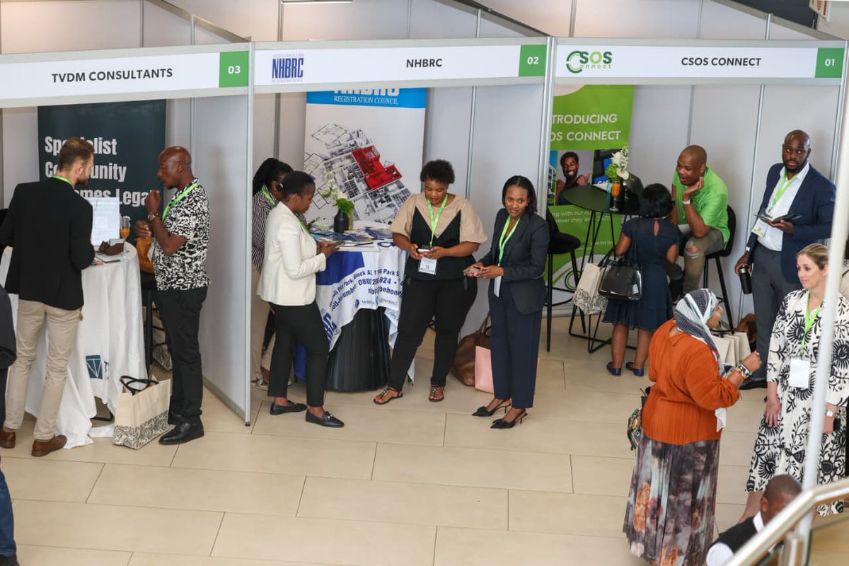 NHBRC's tweet image. The NHBRC Acting Chief Executive Officer Tamlyn Bouwer, Ntombi Mtshali, Gauteng Provincial Manager and Millicent Kabwe, Executive CEMD for Business Services, at the 3rd Annual CSOS Indaba 2025 held at The Canvas, Riversands, Johannesburg.