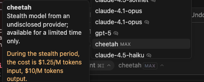 Not sure which model is cheetah (Gemini 3.0 or a new Grok maybe?)

But it's powerful and extremely fast 🤯