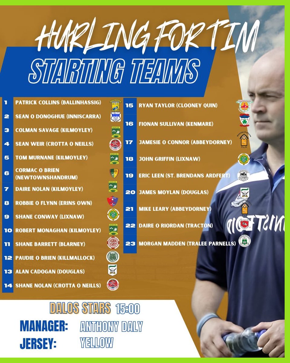 clubber's tweet image. The Hurling Fundraiser for Tim O'Brien is this Saturday and it will be broadcast live on #ClubberTV

Meyler's Legends 🆚 Dalo's Stars, 3pm

Show your support on Saturday in @KilmoyleyHC or by tuning in to Clubber TV, or donate using the QR code.

#HurlingForTim | @HurlingforTim