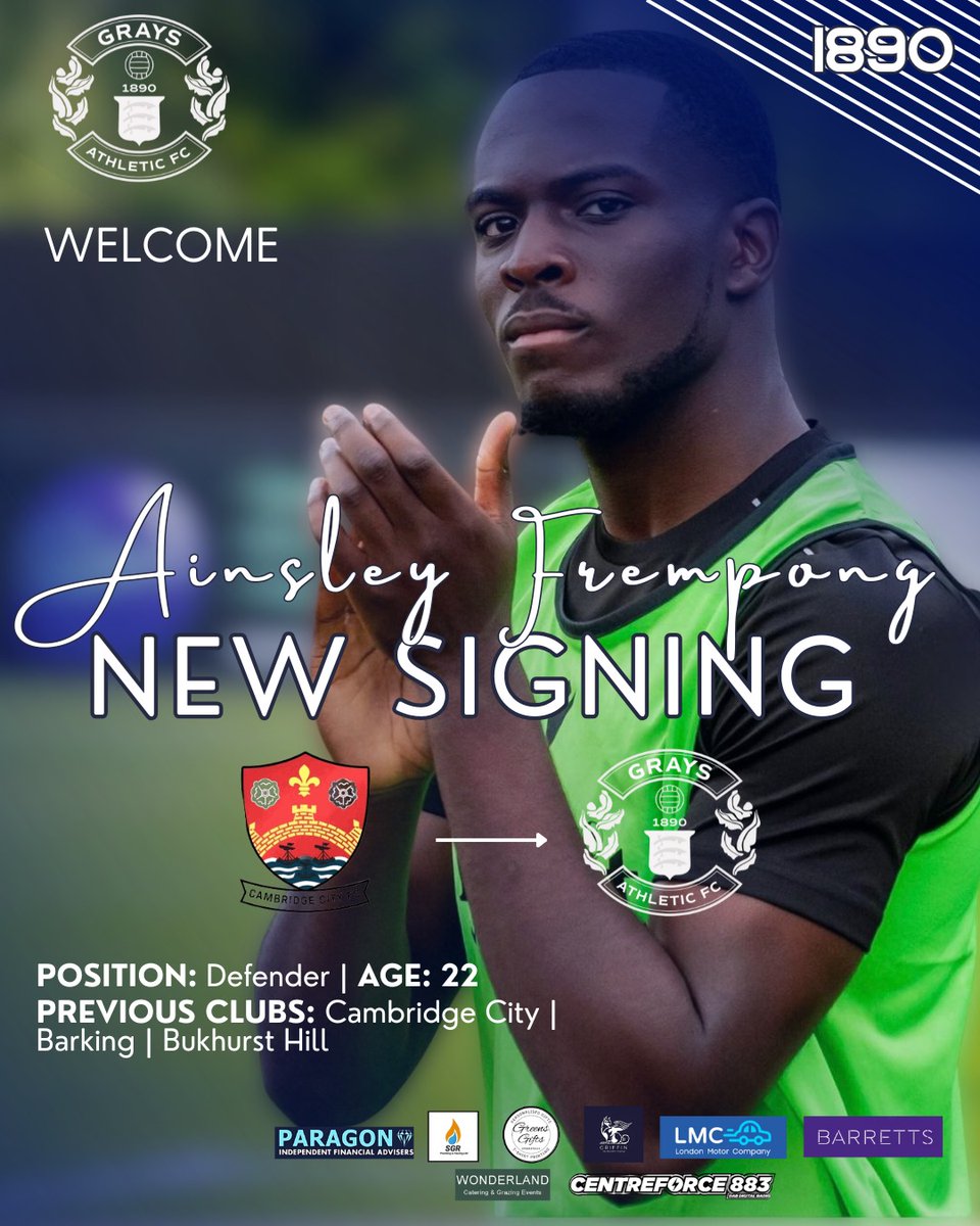 📝NEW SIGNING 💙
Grays Athletic are delighted to announce that defender Ainsley Frempong has signed for the Blues.
Ainsley, 22, joins the Blues having previously played for Cambridge City, Barking and Buckhurst Hill.

Welcome <a href="/ainsf100/">Ains</a> 
#UpTheAth