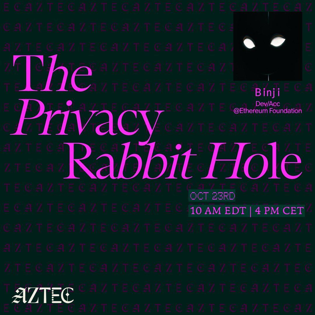 gAztec Everyone

The first thing you gotta know about <a href="/aztecnetwork/">Aztec</a> it’s moving fast.

As demand for real on-chain privacy heats up, Aztec’s becoming the name people look to, especially institutions and enterprises that need to handle sensitive data on public blockchains without
