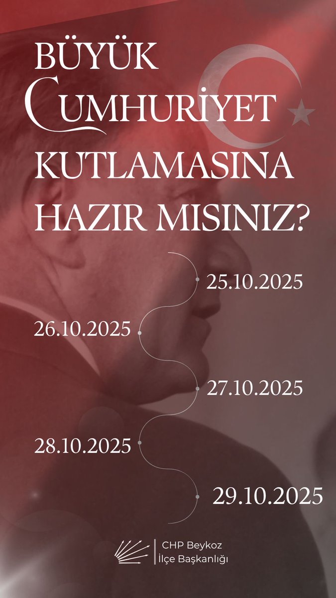 CHPBeykozilce's tweet image. Büyük Cumhuriyet Kutlamasına Hazır mısınız? 
#Cumhuriyet
#Kutlama #Beykoz #CHPBeykoz #CumhuriyetBayrami 

CHP Beykoz İlçe Başkanlığı