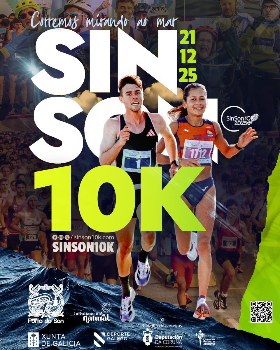 Quen se suma a 𝗰𝗼𝗿𝗿𝗲𝗿 𝗺𝗶𝗿𝗮𝗻𝗱𝗼 𝗮𝗼 𝗺𝗮𝗿 o vindeiro 21 de decembro?💚 

💥📢 Mañá, 24 de outubro, abrimos inscricións para a #SINSON10K en <a href="/emesports/">emesports</a> ás 16h!
🔥 Que corra a voz!

#CorremosMirandoAoMar | #PortoDoSon 
<a href="/conportodoson/">Concello de Porto do Son</a> <a href="/atletismogalego/">Atletismo Galego</a> <a href="/Xunta/">Xunta de Galicia</a> <a href="/Depucoruna/">Deputación da Coruña</a>