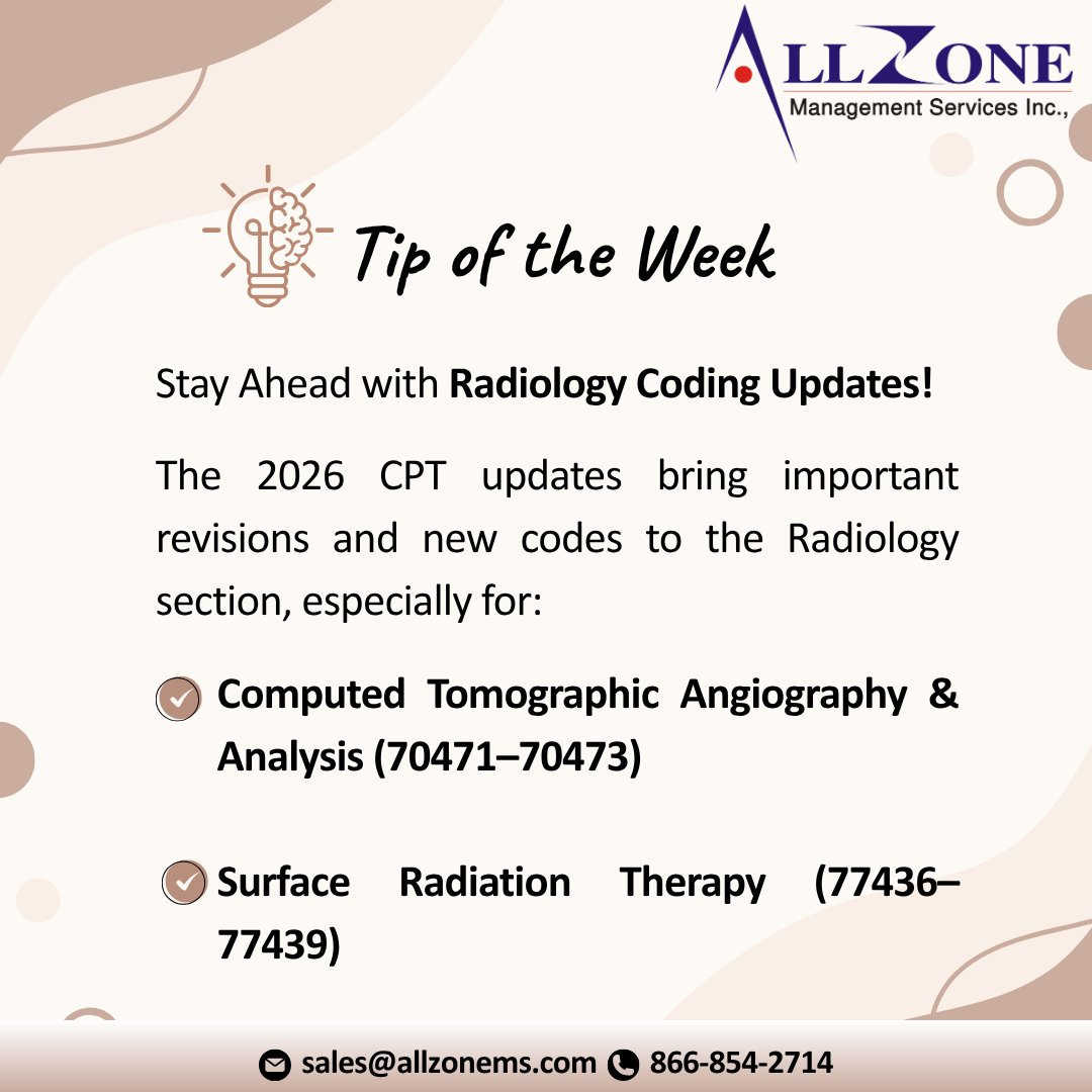 Allzone_Online's tweet image. Kickstart your day with expert coding insights!
Discover this week’s #MedicalCodingTip to enhance accuracy and efficiency.
#Allzonems #facts #cptcode #cpt #medicalbilling #medicalcoders #tips #codingtips #medicalcoding #ClinicalDocumentation #TuesdayThoughts