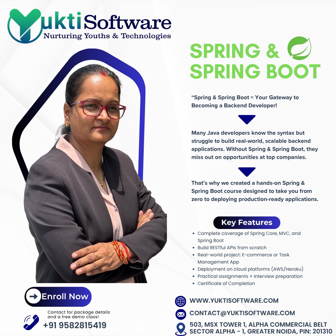 yuktisoftware's tweet image. “It’s time to Spring into action — learn Spring Boot now!” 🌸
#SpringBoot #SpringFramework #JavaDevelopment #JavaDeveloper #BackendDevelopment #FullStackDeveloper #Microservices #WebDevelopment #CodingLife #SoftwareEngineering #JavaProgramming #EnterpriseApps #LearnToCode